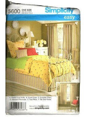 Simplicity 5600 Easy Bedroom Accessories Sewing Pattern For Pillows Curtains Sha